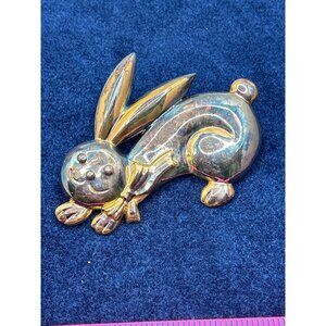 Silver-Tone Bunny Rabbit Pin Brooch Easter tarnished